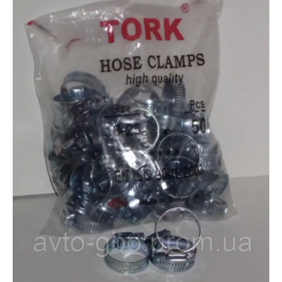 Хомут черв'ячний перфорований TORK 16-25 мм упаковка (50шт)